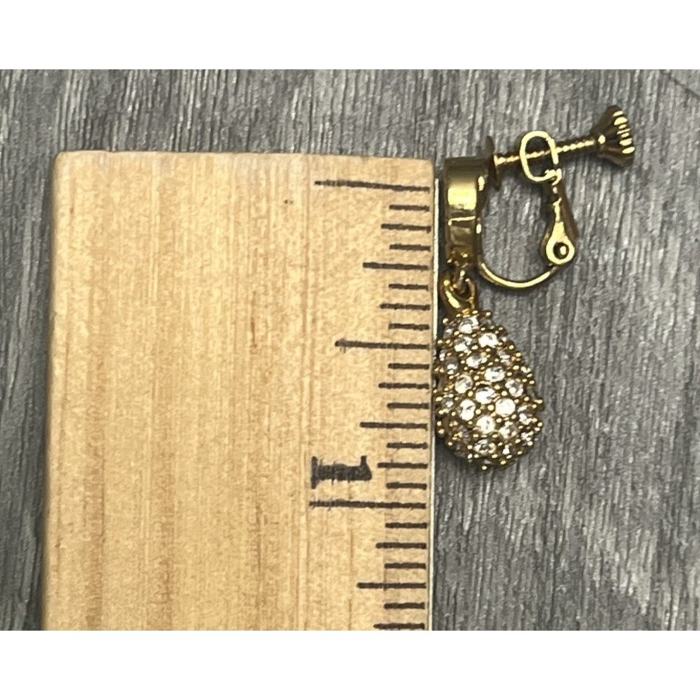 Givenchy Gold Tone 4G Logo Clip-On Earrings Pave Clear Rhinestone Teardrop - Picture 10 of 10